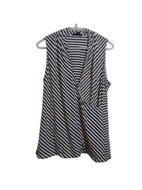 Josephine Striped Black and White Sleeveless Wrap Blouse Top Contemporary Sz XL